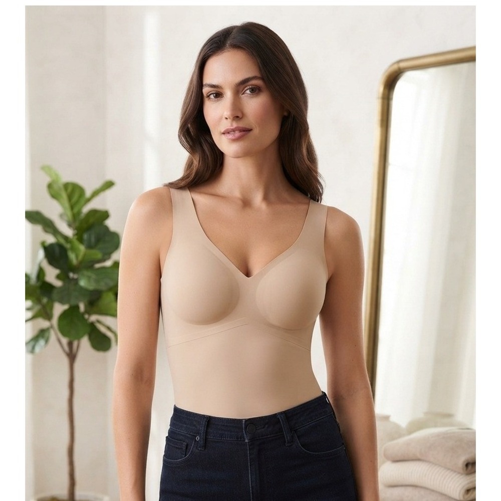 Honeylove LiftWear Cami Tan Nude V-Neck Built-in Bra Shapewear Tank Top Small